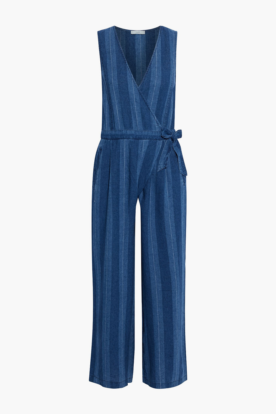 Xenia Cropped Striped Linen And Cotton-blend Wrap Jumpsuit