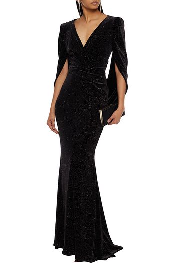 TALBOT RUNHOF Rosin cape-effect glittered velvet gown