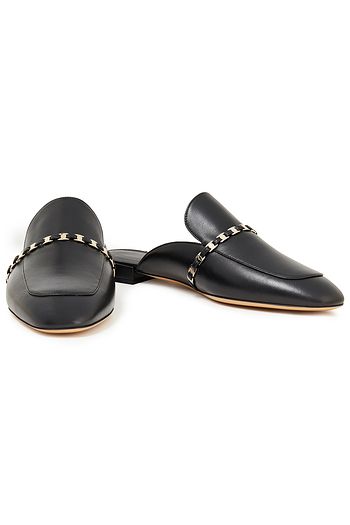 SALVATORE FERRAGAMO Titi chain-embellished leather slippers
