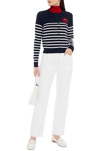 MARKUS LUPFER April Lip embellished striped cotton cardigan