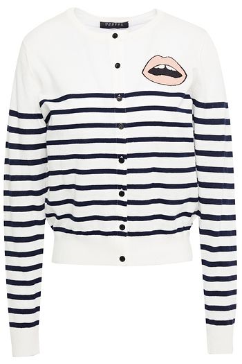 MARKUS LUPFER April Lip embellished striped cotton cardigan