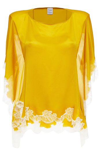 CARINE GILSON Lace-trimmed silk-satin crepe top