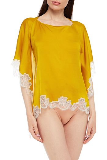 CARINE GILSON Lace-trimmed silk-satin crepe top