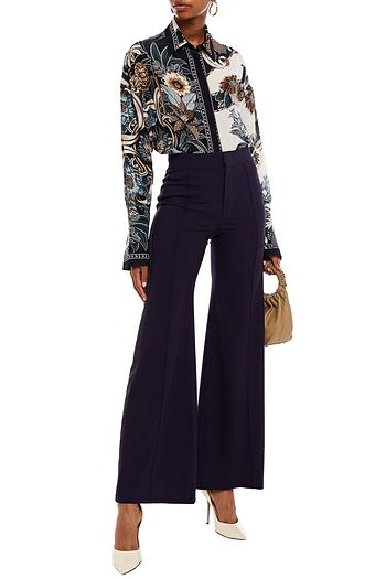 CHLOÉ Silk satin-trimmed wool-blend wide-leg pants