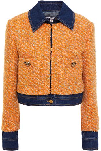 MOSCHINO Denim-paneled wool-blend bouclé-tweed jacket