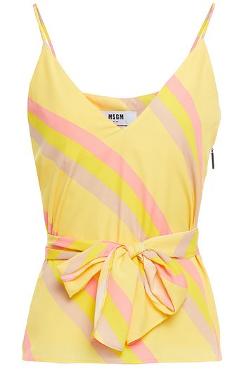 MSGM Bow-detailed striped crepe de chine camisole