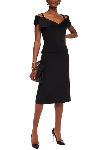 ALBERTA FERRETTI Cold-shoulder satin-trimmed crepe midi dress