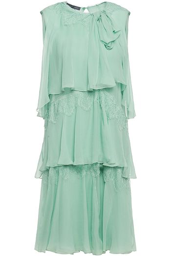 ALBERTA FERRETTI Tiered lace-trimmed georgette dress