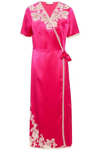 CARINE GILSON Tie-front lace-trimmed silk-satin night dress
