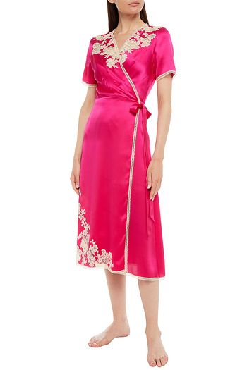 CARINE GILSON Tie-front lace-trimmed silk-satin night dress