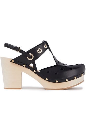 RED(V) Laser-cut leather platform slingback pumps