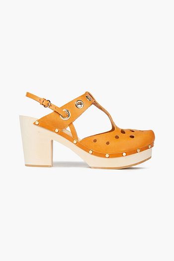 RED(V) Laser-cut leather platform slingback pumps