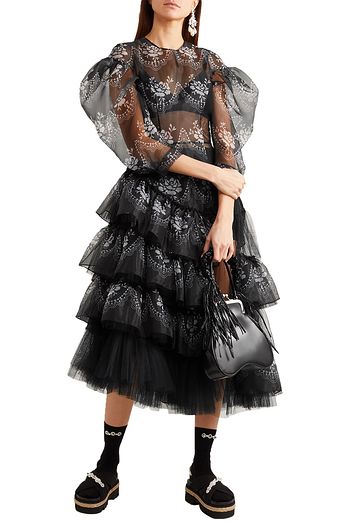 SIMONE ROCHA Tiered printed organza and tulle midi dress
