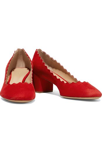 CHLOÉ Lauren scalloped suede pumps