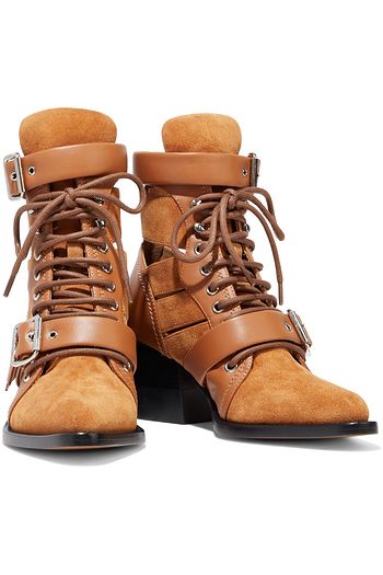 CHLOÉ Rylee lace-up cutout leather and suede ankle boots
