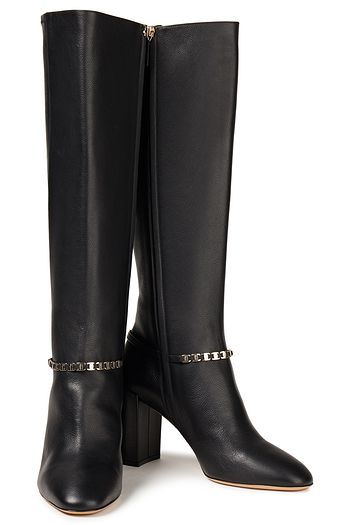 SALVATORE FERRAGAMO Triba 85 chain-trimmed leather knee boots