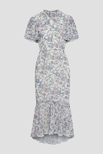 MIKAEL AGHAL Fluted ruffled printed georgette midi dress