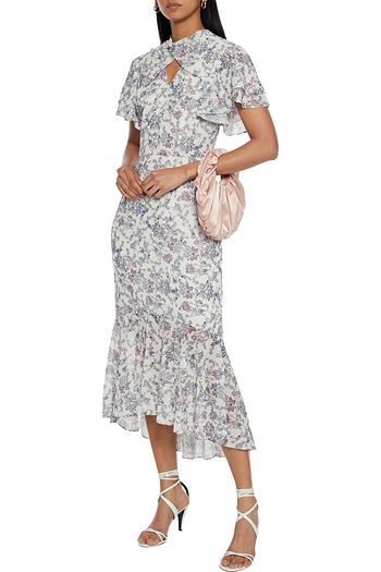 MIKAEL AGHAL Fluted ruffled printed georgette midi dress