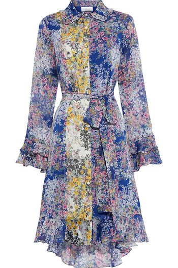 MIKAEL AGHAL Belted paneled floral-print georgette dress