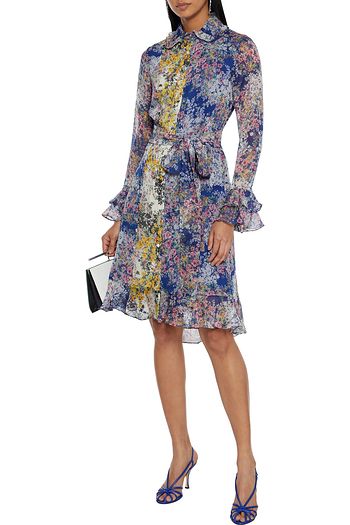 MIKAEL AGHAL Belted paneled floral-print georgette dress