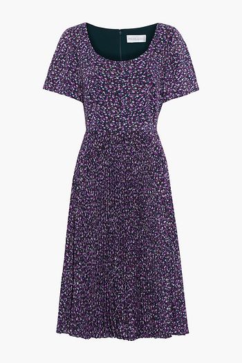 MIKAEL AGHAL Pleated floral-print crepe de chine dress