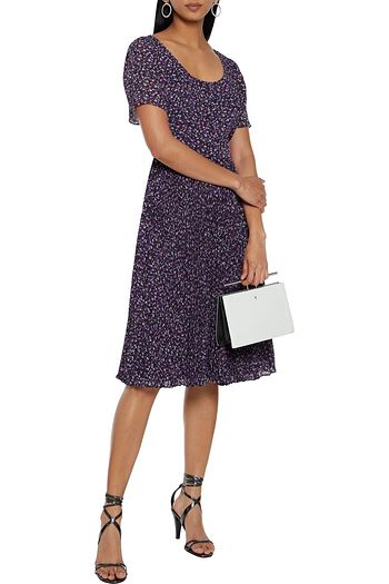MIKAEL AGHAL Pleated floral-print crepe de chine dress