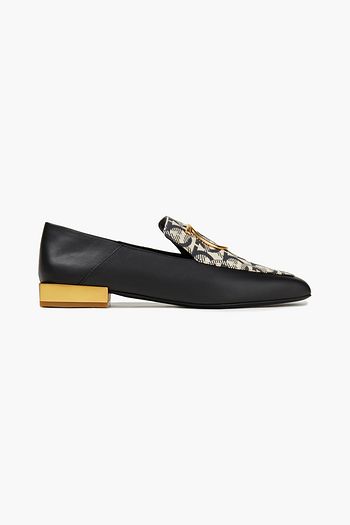 SALVATORE FERRAGAMO Lana Gancio jacquard and leather collapsible-heel loafers