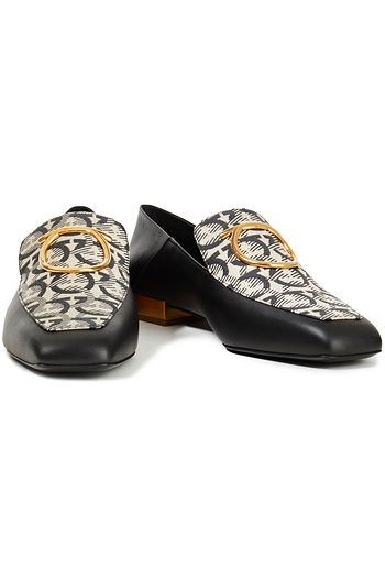 SALVATORE FERRAGAMO Lana Gancio jacquard and leather collapsible-heel loafers