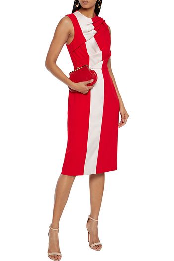 MIKAEL AGHAL Pleated two-tone satin-paneled crepe dress
