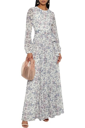 MIKAEL AGHAL Belted printed crepe de chine maxi dress