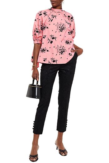 ERDEM Bernardina button-embellished fil coupé slim-leg pants