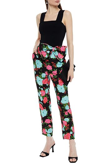 ERDEM Bernardina bow-detailed floral-print twill slim-leg pants