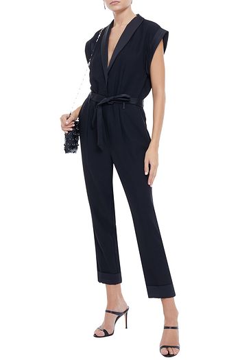 FRAME Cropped wrap-effect crepe jumpsuit