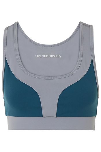 LIVE THE PROCESS Geometric two-tone stretch-Supplex sports bra