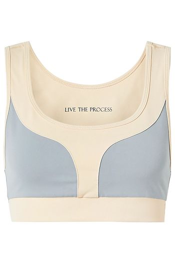 LIVE THE PROCESS Geometric two-tone stretch-Supplex sports bra