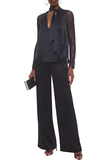 JONATHAN SIMKHAI Wrap-effect Chantilly lace-paneled silk-blend satin blouse