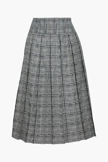 BY any OTHER NAME Pleated metallic checked cotton-blend midi skirt