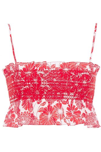 LISA MARIE FERNANDEZ Cropped smocked floral-print linen top