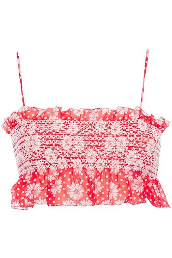 LISA MARIE FERNANDEZ Cropped smocked printed cotton-voile top