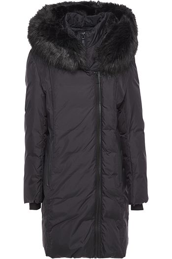 DKNY Faux fur-trimmed quilted shell hooded coat
