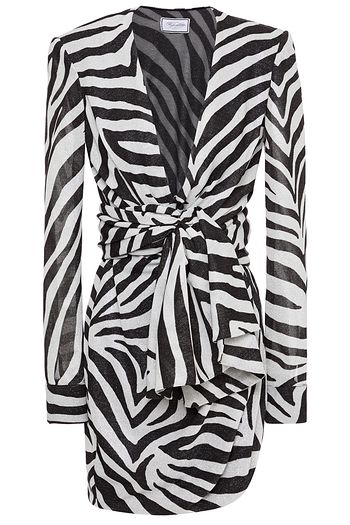REDEMPTION Knotted metallic zebra-jacquard mini dress