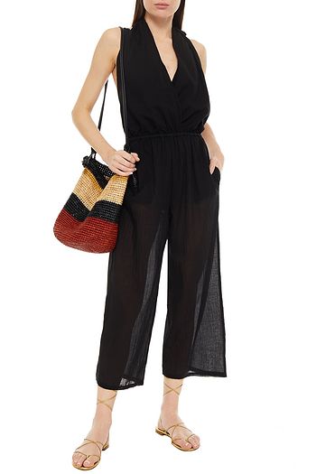 SKIN Cropped cotton-voile halterneck jumpsuit