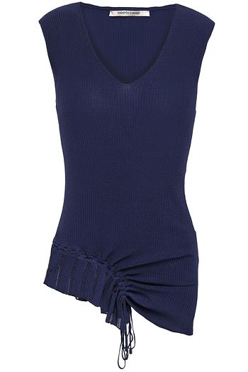 ROBERTO CAVALLI Asymmetric lattice-trimmed gathered ribbed-knit top