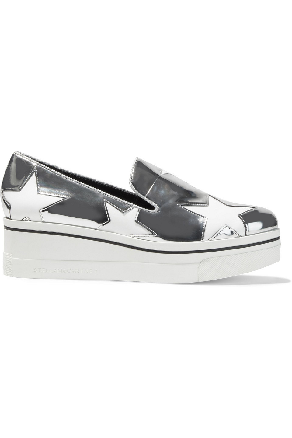 Stella Mccartney Woman Binx Star Cutout Faux Mirrored-leather Platform Slip-on Sneakers Silver Size 35