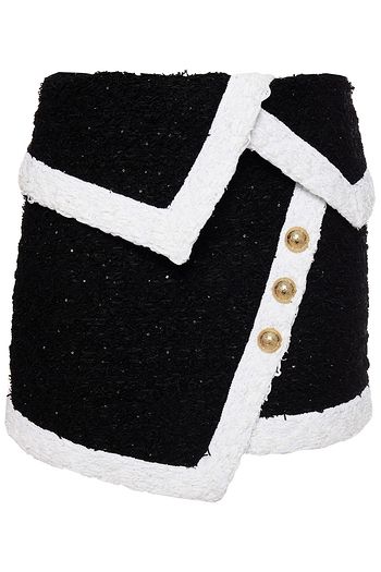 BALMAIN Minirock aus Tweed mit Wickeleffekt und Zierknöpfen