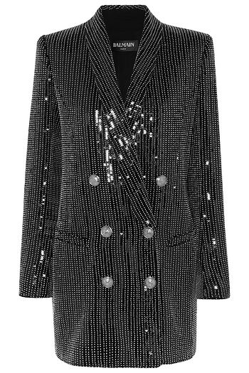 BALMAIN Double-breasted embellished crepe mini dress