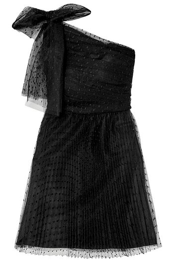 REDVALENTINO One-shoulder pleated point d'esprit tulle mini dress