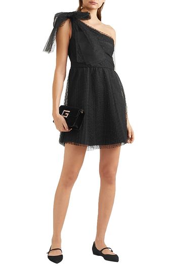 REDVALENTINO One-shoulder pleated point d'esprit tulle mini dress