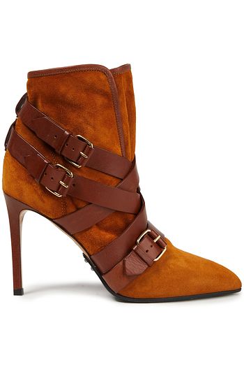 BALMAIN Ankle Boots aus Veloursleder mit Lederbesatz