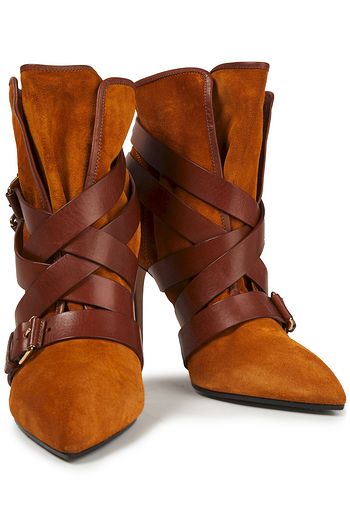 BALMAIN Ankle Boots aus Veloursleder mit Lederbesatz